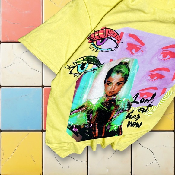 Selena Gomez Concert Band Tee Y2K Women S Yellow Album Look At Her Now Shirt Pop - Picture 6 of 12